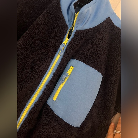 J. Crew Superplush sherpa full-zip jacket Size S color block Navy Blue Green - Picture 7 of 14